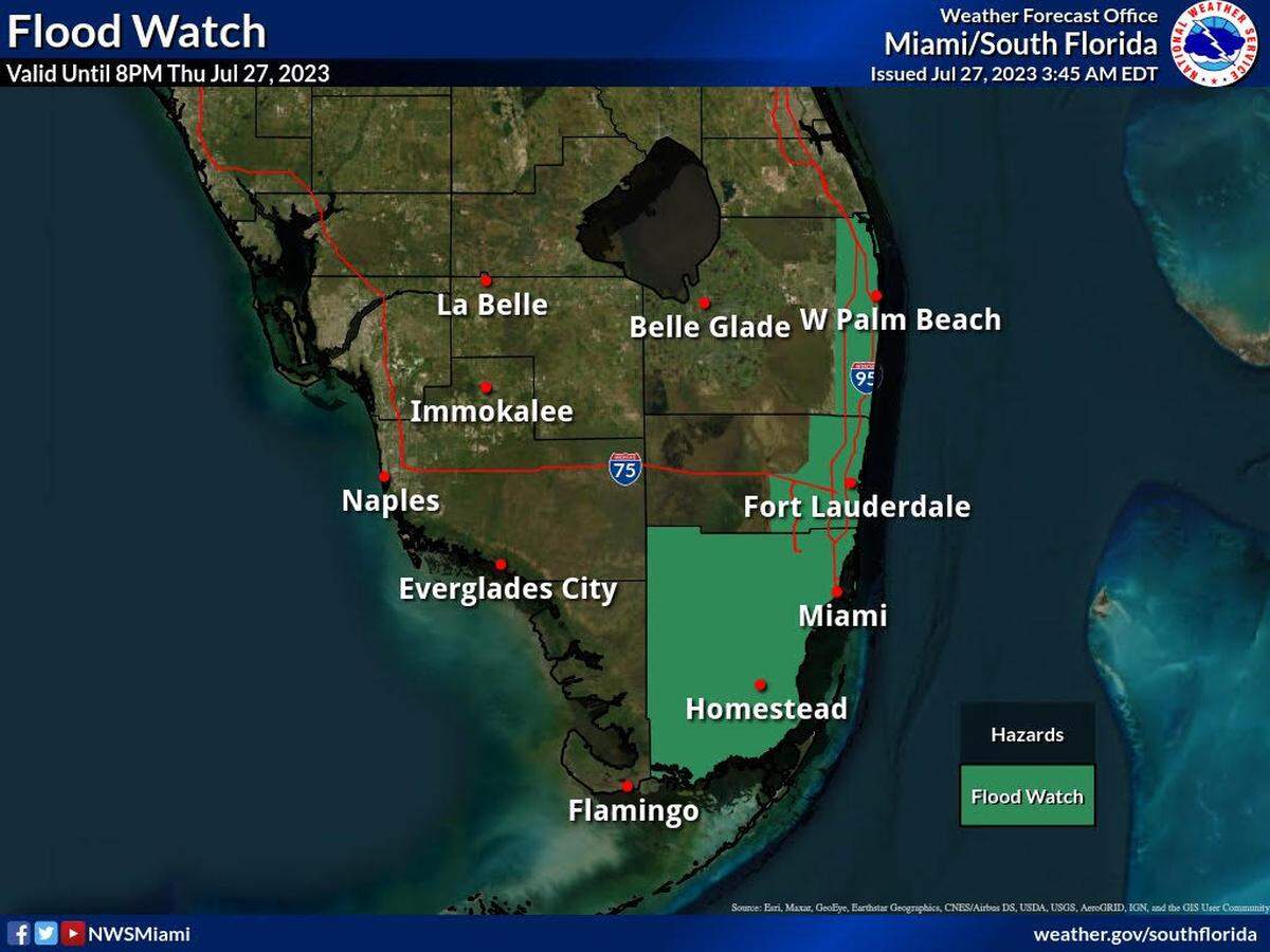 A flood watch is in effect until 8 p.m. Thursday in South Florida.