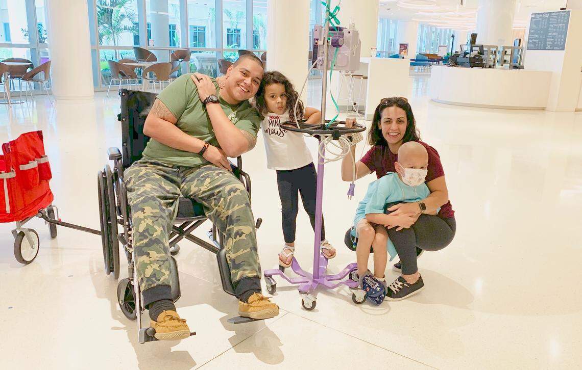 Jonathan and Jessica Cruz with their 4-year-old twins, Jonathan Jr., and Janelys. Jonathan Jr. is battling leukemia.