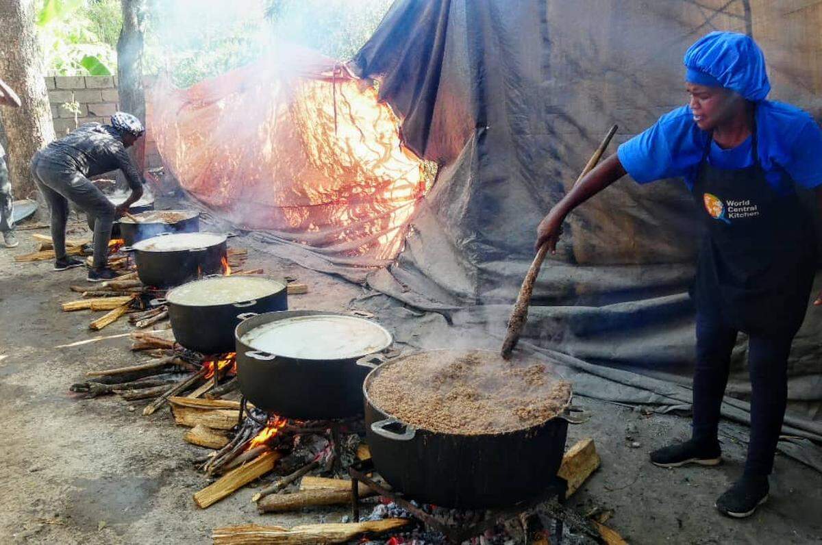 Hot meals are cooked at 17 community kitchens run by World Central Kitchen in central Haiti, where ongoing gang attacks risks deepening an already severe humanitarian crisis.