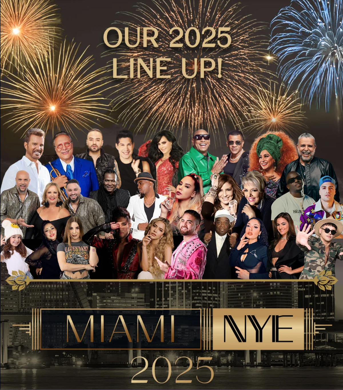 A graphic showing the lineup for the Bayfront Park Management Trust’s upcoming New Year’s Eve party.