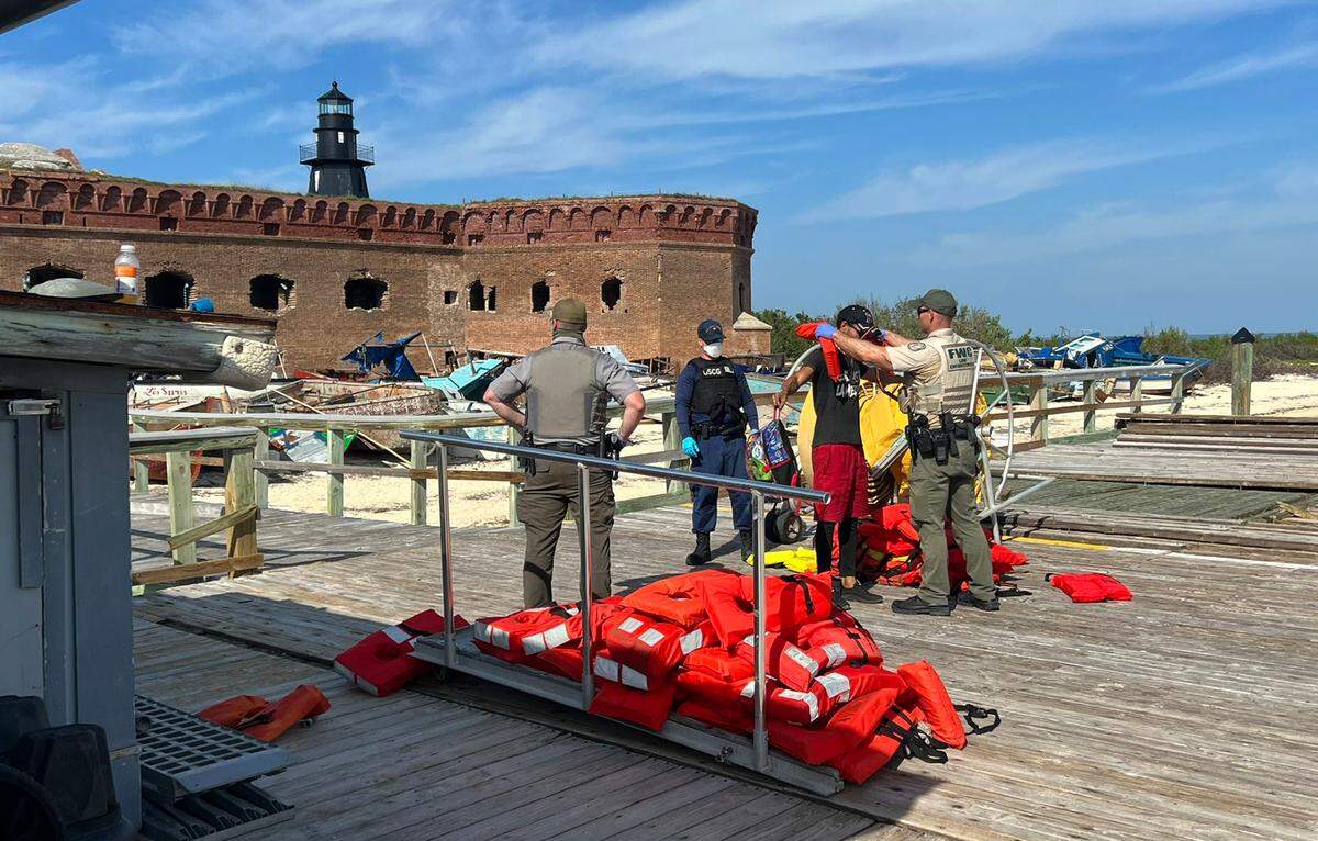 A Cuban migrant at Dry Tortugas National Park on Wednesday, Jan. 4, 2023. The Coast Guard shipped 337 Cuban migrants from the national park to Key West on Thursday, Jan. 5, 2023, for processing.