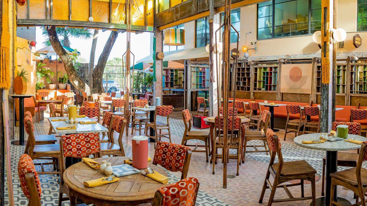 The outdoor terrace of Branja Miami in Upper Buena Vista.