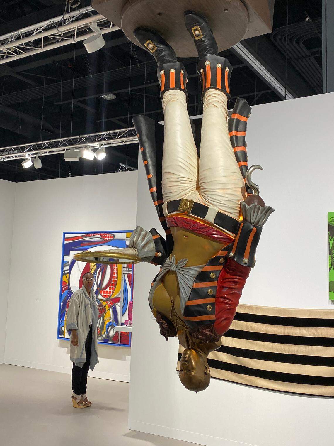Pope.L’s chocolate-dripping inverted statue makes an incendiary statement on black history at the Mitchell Innes-Nash booth at Art Basel 2019. The artist himself is black. 