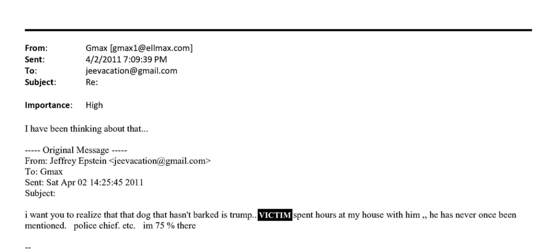 An email between Jeffrey Epstein and Ghislaine Maxwell released by the House Oversight Committee on Wednesday.