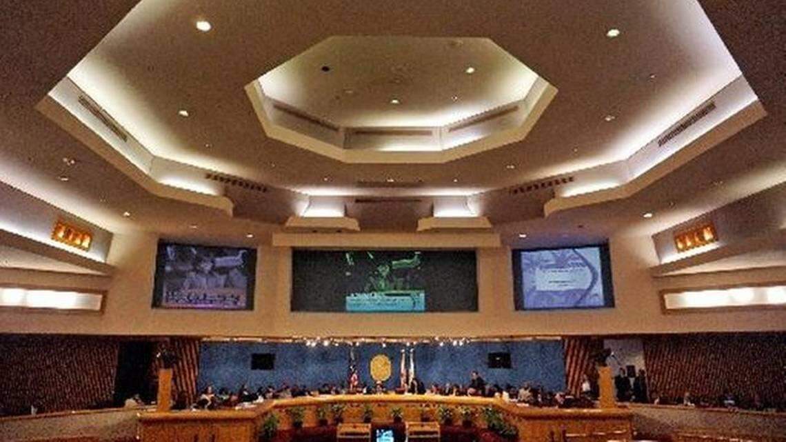 The Miami-Dade County Commission chambers.
