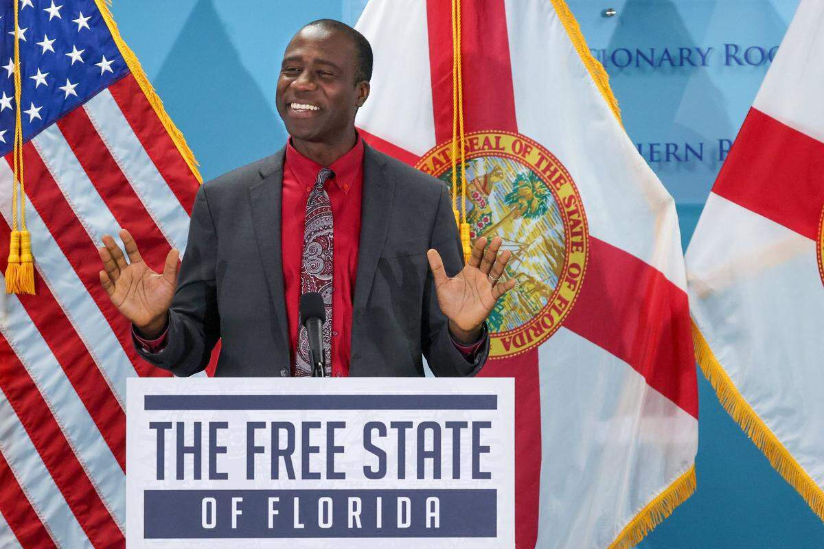 Florida Department of Health Surgeon General Dr. Joseph Ladapo gives his remarks during Governor Ron DeSantis’ press conference on August 6, 2025, in Miami, Florida.