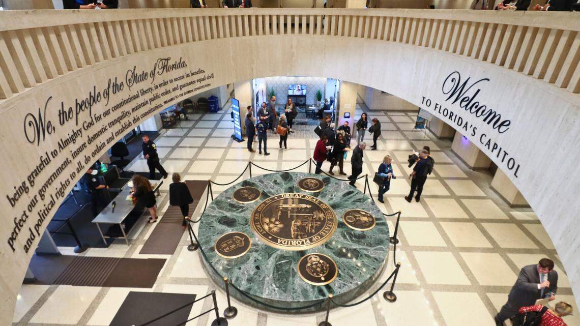 The Florida Capitol rotunda, abuzz with people during the Special Session in February. 