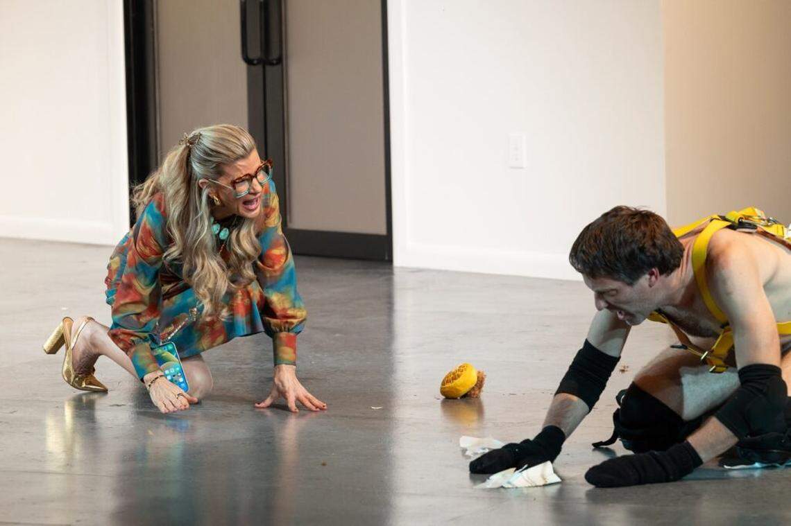 Mia Matthews gets down to Caleb Scott’s level in “Bad Dog” at Miami New Drama through Sunday, Feb. 16.