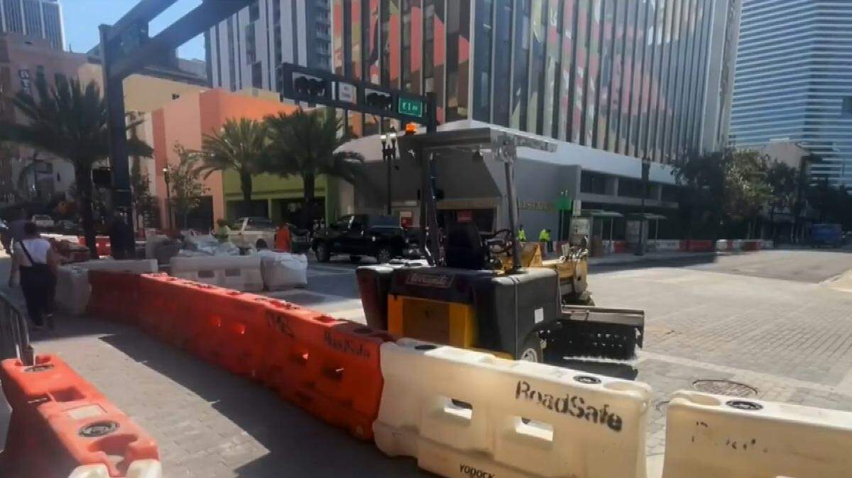 Crews began pouring new asphalt, laying brick pavers, finishing sidewalks and cleaning the Flagler Street and First Avenue intersection on Feb. 9, 2026.  It could reopen this month.
