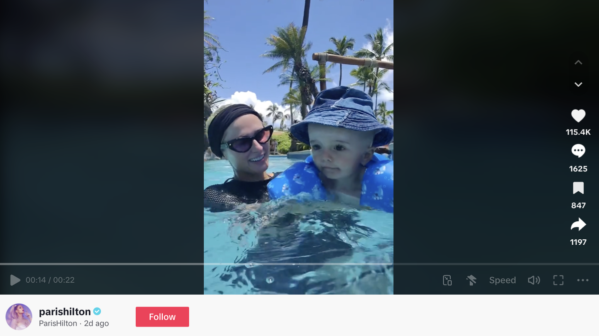 Paris Hilton is thanking fellow moms for their tips after she shared a video of herself and her son playing in the water.