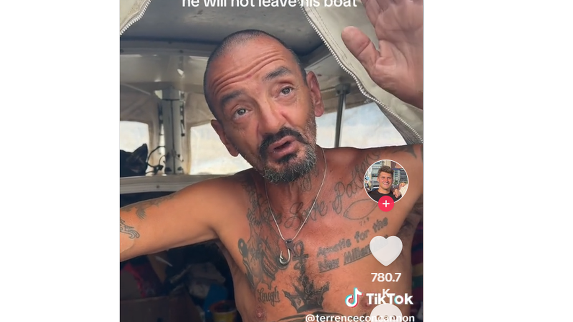 Joseph Malinowski, known by locals as Joe Sea or Lieutenant Dan, won't take his sailboat out of Florida's Tampa Bay ahead  of Hurricane Milton. Tampa Terrence/Tiktok
