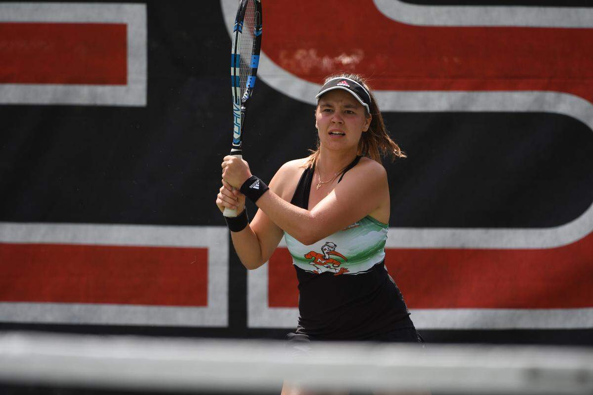 Ulyana Shirokova as the Miami Hurricanes women's tennis team plays North Carolina State in March.