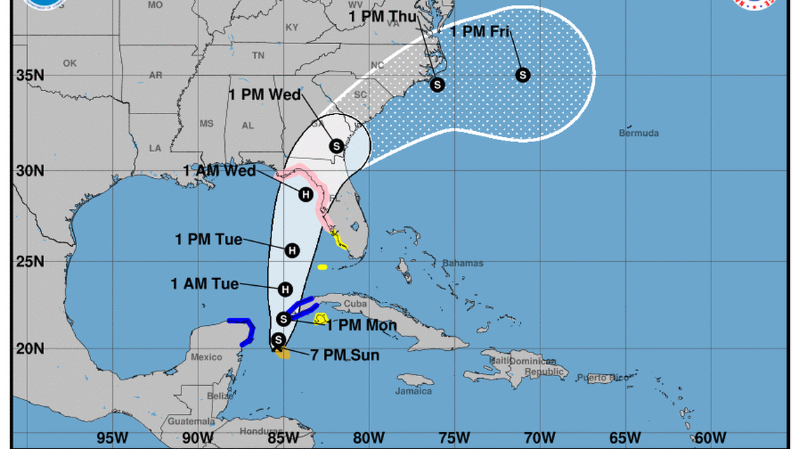 Tropical Storm Idalia was nearly motionless near the Yucatan peninsular Sunday night, but it’s expected to head north into the Gulf starting Monday.