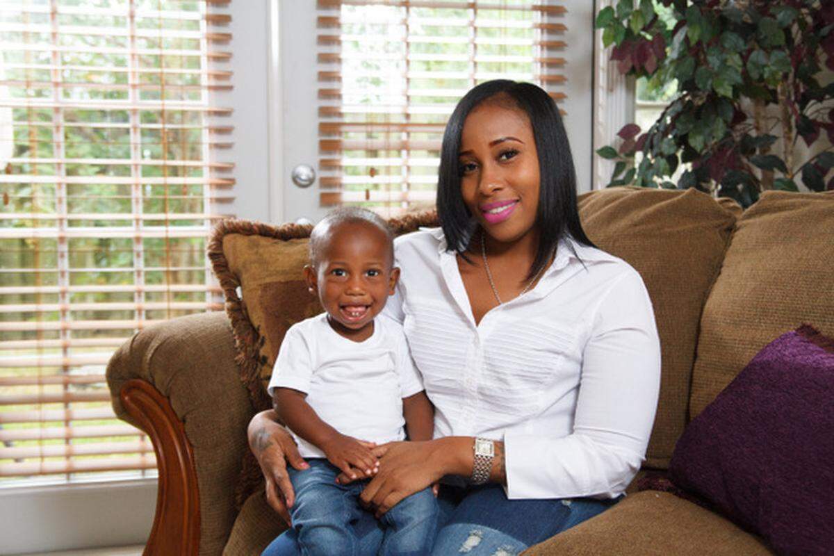 Jasmine Harris with her then 1-year-old son, Stanley Jacques Jr. She was diagnosed with breast cancer when she was 26. She became pregnant after her radiation and gave birth to her son in 2016.