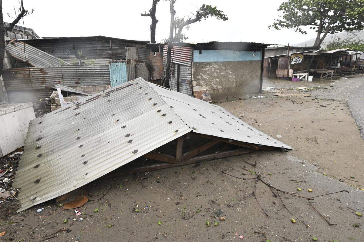 A torn off roof is seen in St. Catherine, Jamaica, on October 28, 2025. 