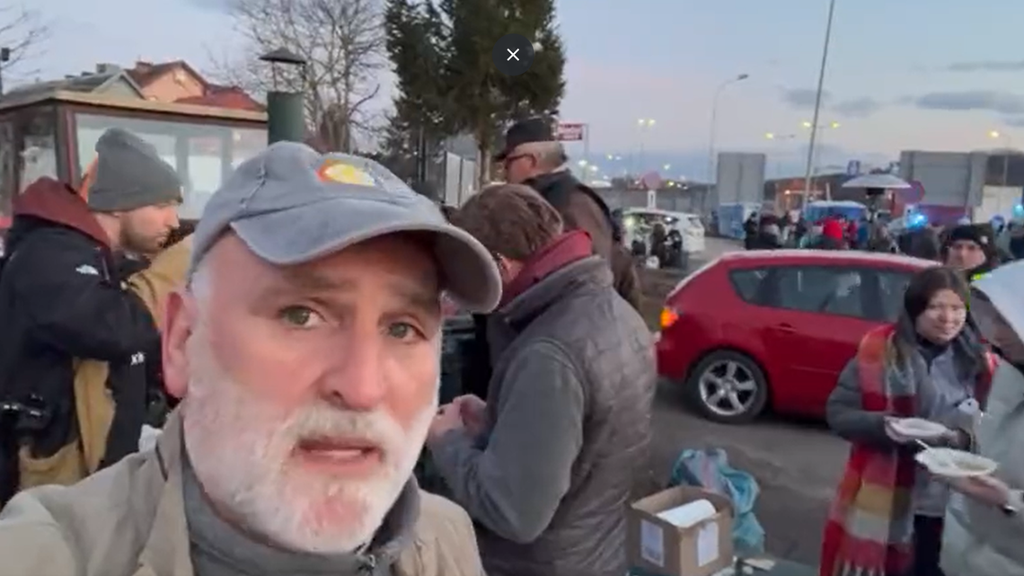 Chef José Andrés, founder of World Central Kitchen, is helping serve hot meals at the Ukraine border.