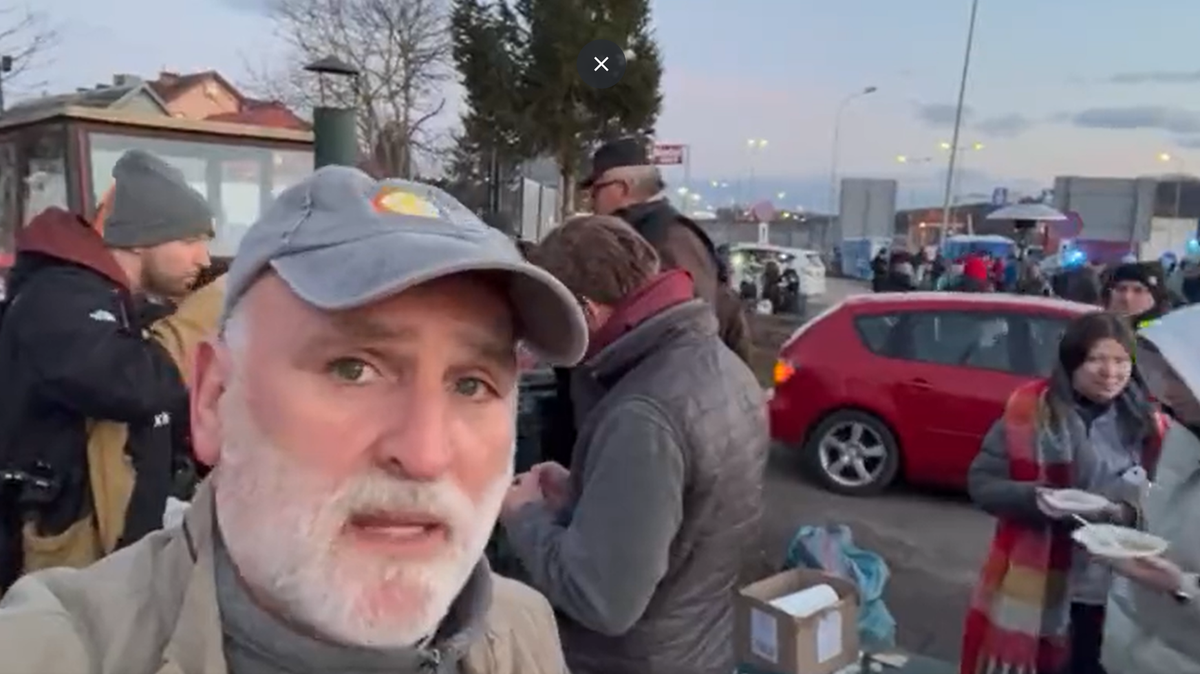 Chef José Andrés, founder of World Central Kitchen, is helping serve hot meals at the Ukraine border.