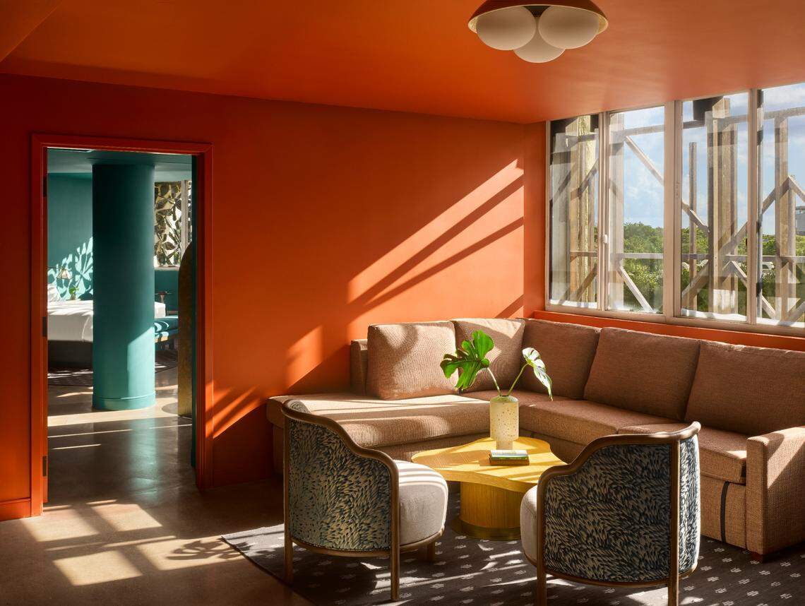 The living space in one of the suites at Mayfair House Hotel & Garden in Coconut Grove.