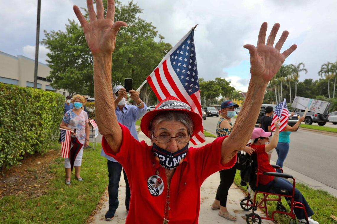 Maria Cabrero rally alongside demonstrators and President Donald Trump supporters at 8000 NW 154th St. in Miami Lakes, Fl, on June 14, 2020.