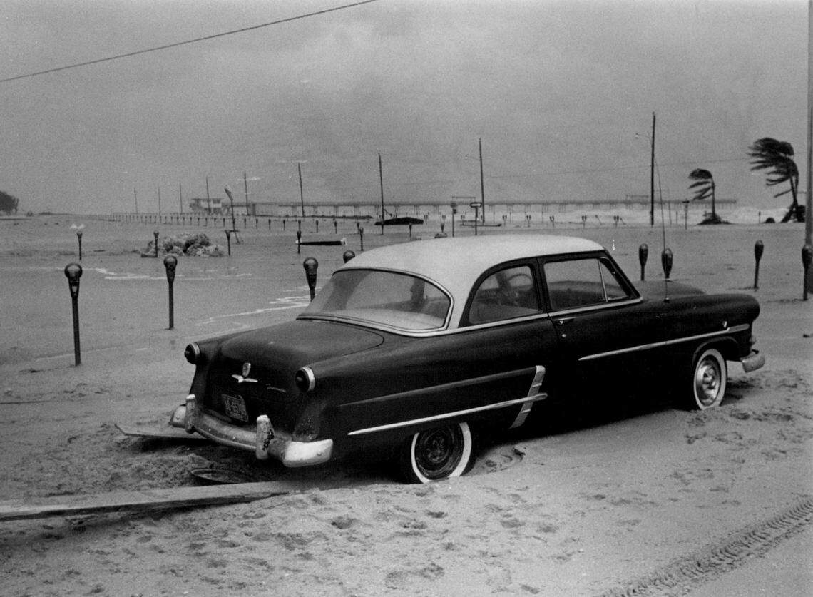 In 1965, a car stranded on the Dania Beach sand.
