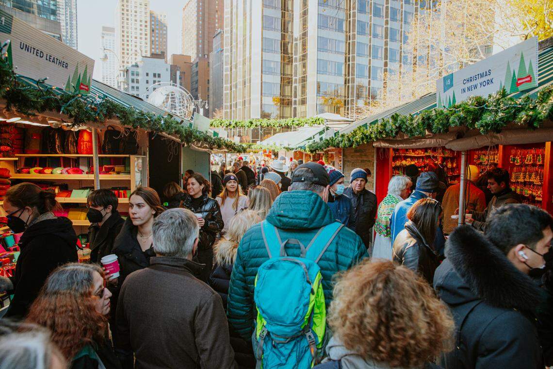 The Urbanspace holiday market in Columbus Circle, New York.
