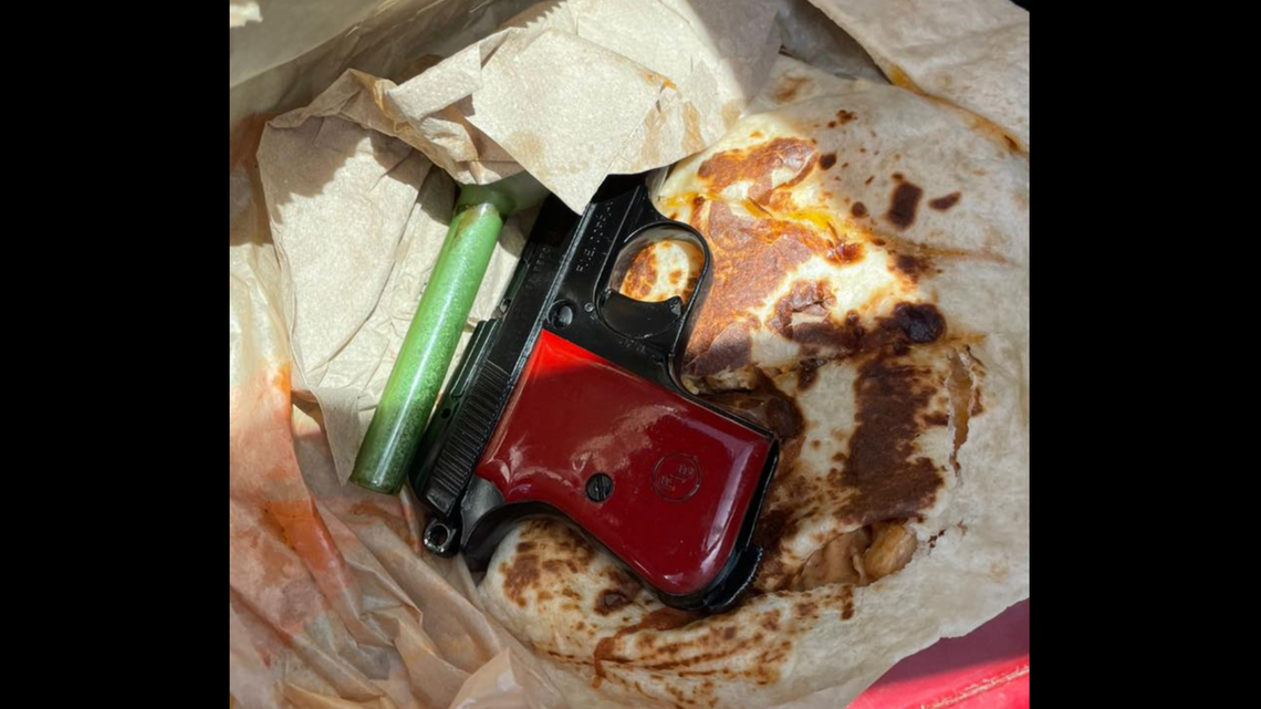 A gun was found hidden inside a Taco Bell quesadilla in a bag during a traffic stop, Mississippi police say.