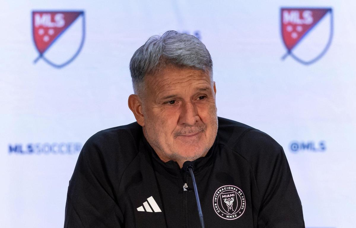Inter Miami head coach Tata Martino listens during a press conference at the 2024 MLS Media Day at the Miami Beach Convention Center on Thursday, Jan. 11, 2024, in Miami Beach, Fla.