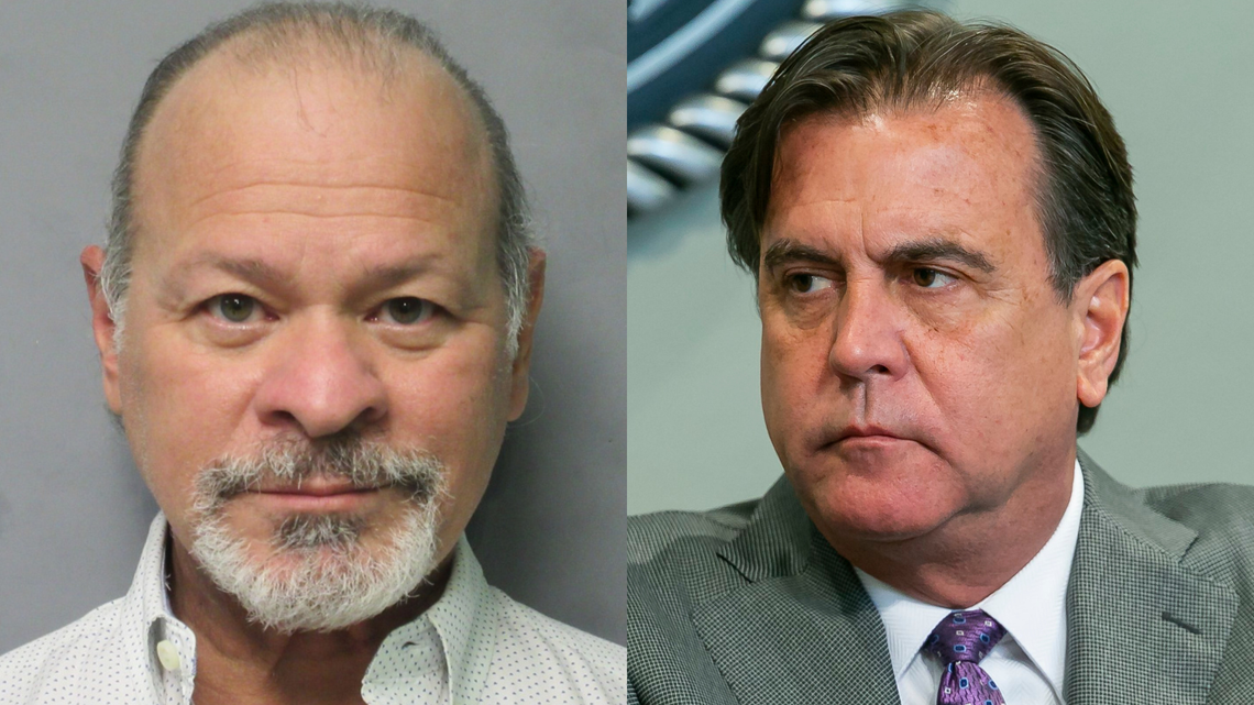 Miami Commission District 1 candidates Francisco Pichel and suspended Commissioner Alex Diaz de la Portilla.