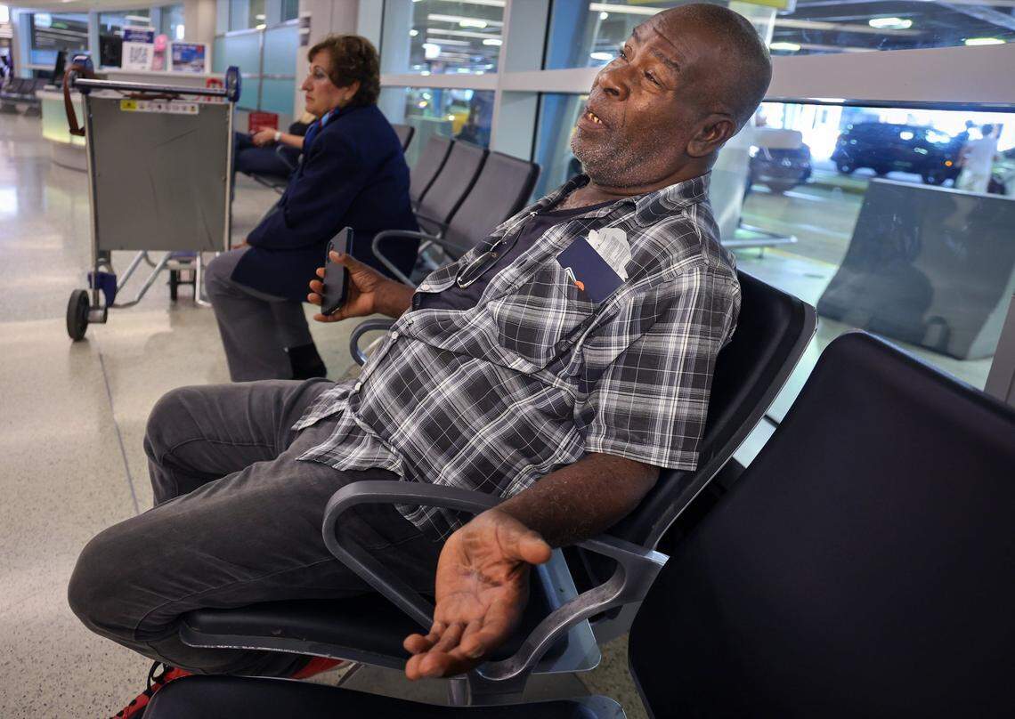 Eraus Philippe Alzime shares his travel experience after arriving in Miami from Haiti on Monday, June 9, 2025, the first day President Donald Trump’s reinstated travel ban took effect at Miami International Airport.