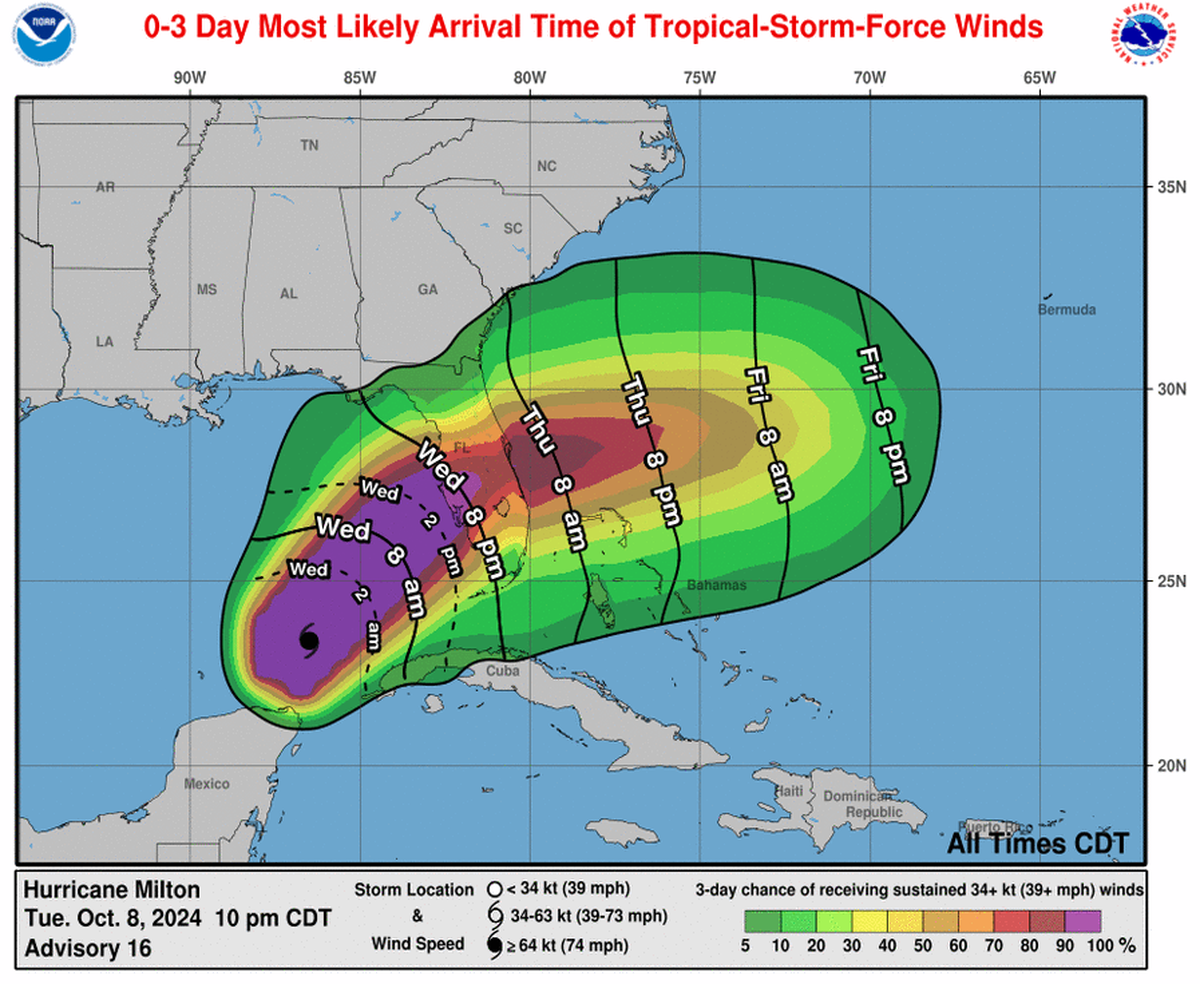 Florida could start to feel the impacts from category 3 Hurricane Milton’s winds Wednesday evening.