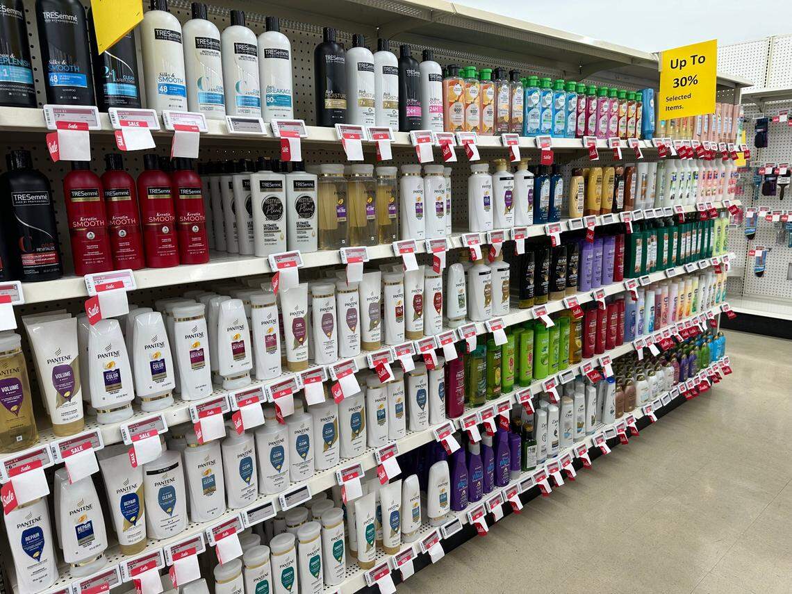 The shampoo and conditioners aisle at the Kmart on Kendall Drive was fully stocked on Aug. 23, 2024.