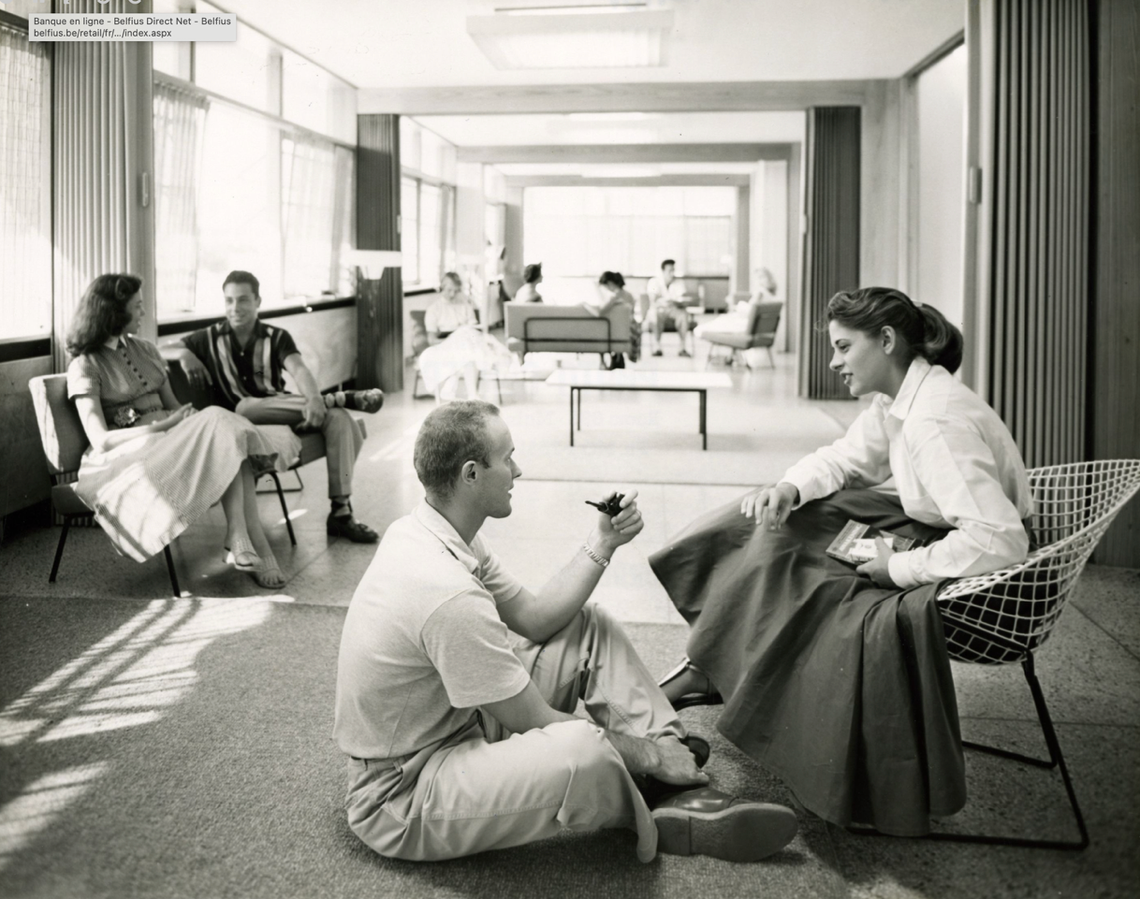 An undated photo shows University of Miami students at what is today Eaton Residential College, which opened in 1954 on the Coral Gables campus.