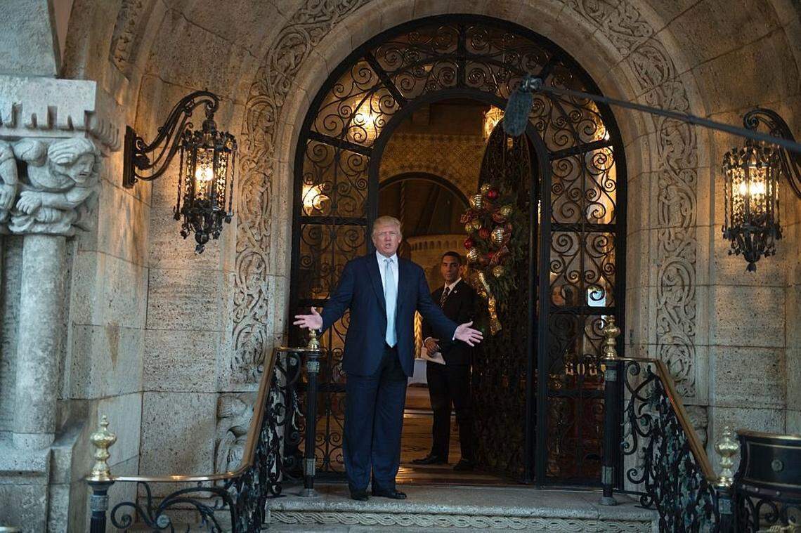 President Trump on the steps of his private club and retreat, Mar-a-lago.