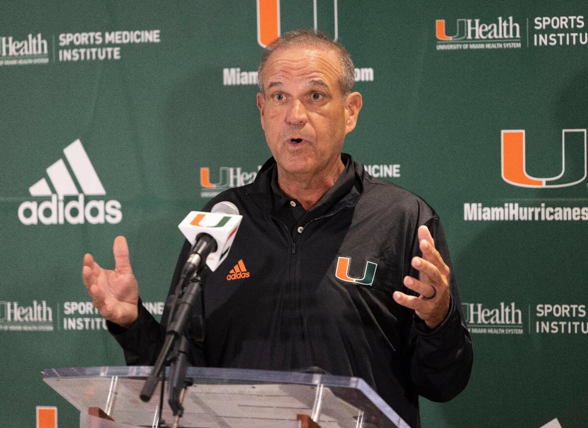 Defensive Coordinator Kevin Steele speaks during a press conference discussing player availability and the upcoming first game of the season this weekend for the University of Miami Hurricanes football team on Monday, Aug. 29, 2022, at the Schwartz Center for Athletic Excellence.