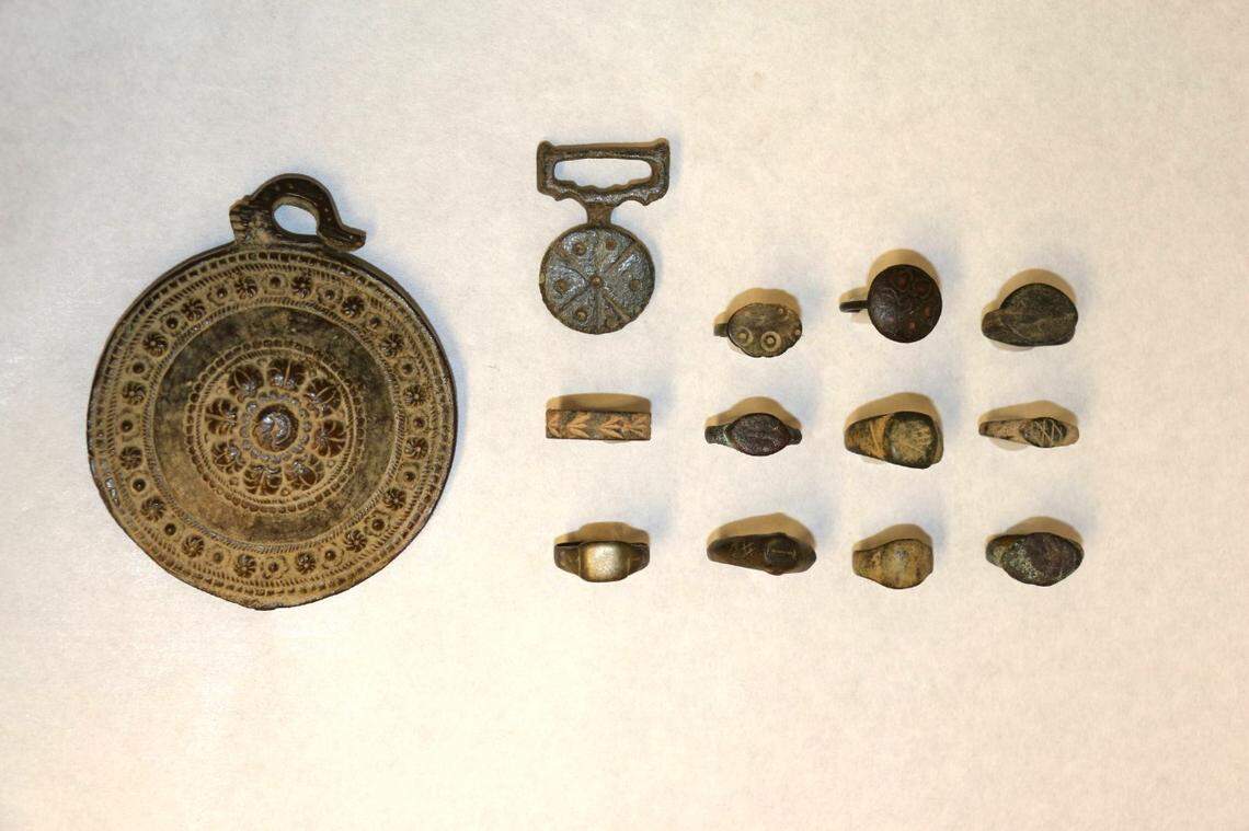 Stylistically the items appear medieval, but possibly from a region once known as the Western Roman Empire.