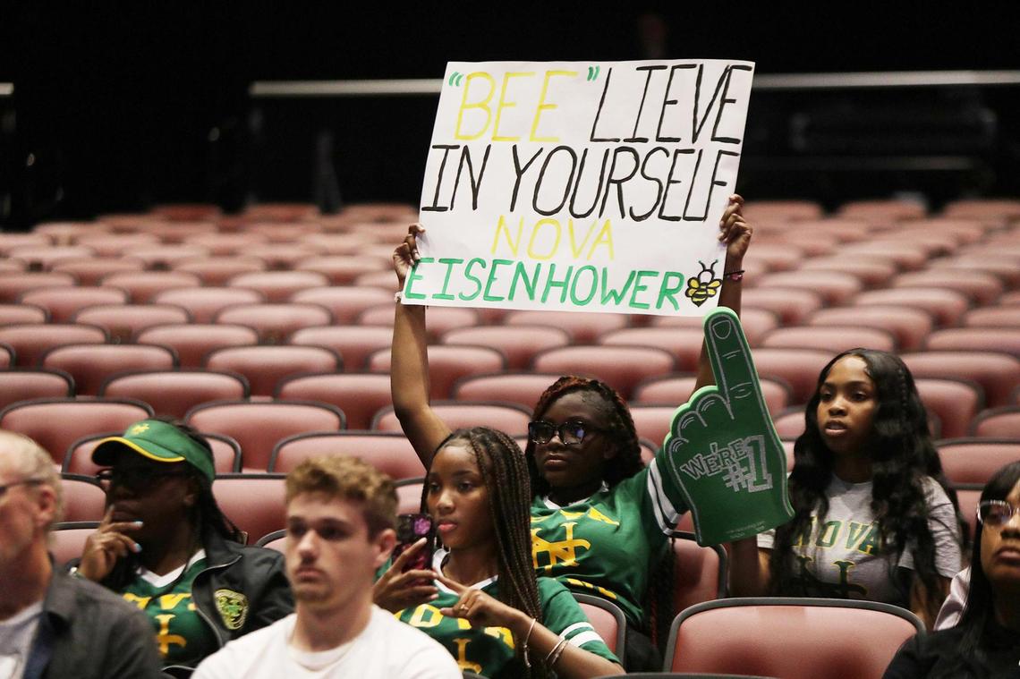 Audience members root on the Broward students at the 83rd annual Miami Herald Spelling Bee on Wednesday, March 15, 2023, at the Charles F. Dodge City Center in Pembroke Pines.