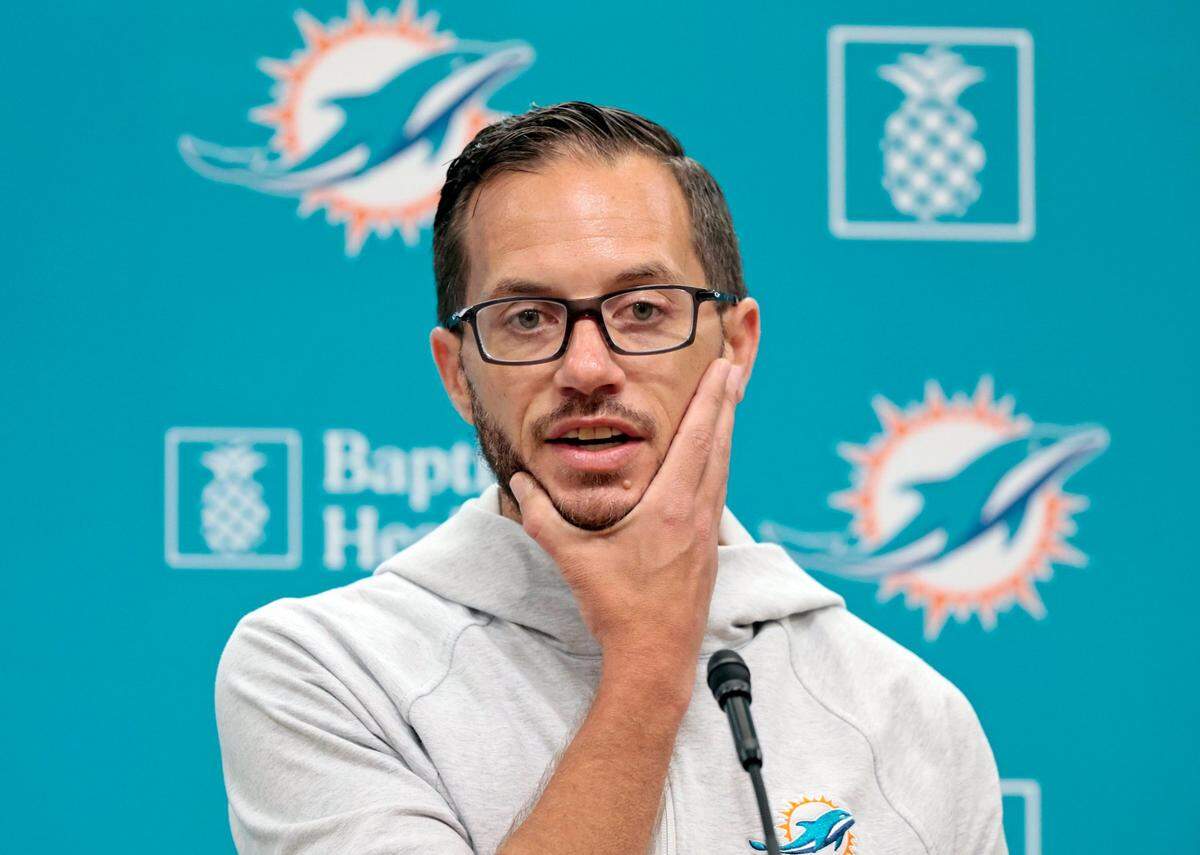 Miami Dolphins head coach Mike McDaniel speaks to reporters at Baptist Health Training Complex in Miami Gardens on Wednesday, November 2, 2022.