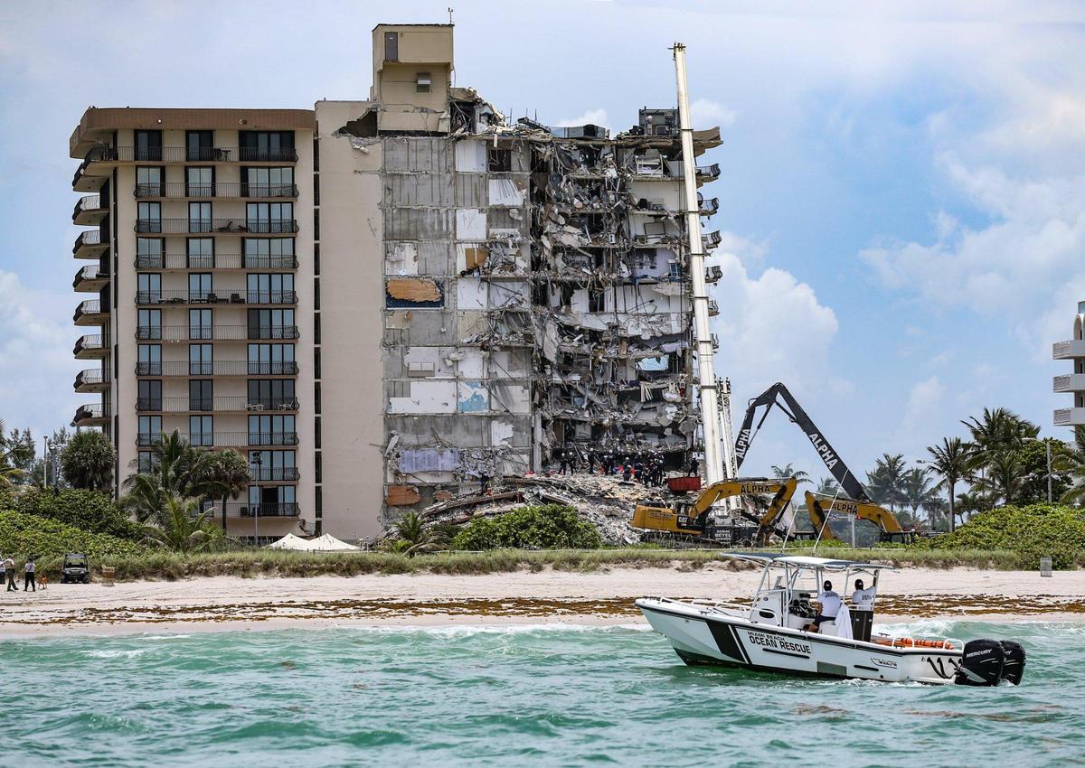 Champlain Towers South in Surfside is pictured after the deadly June 2021 collapse.