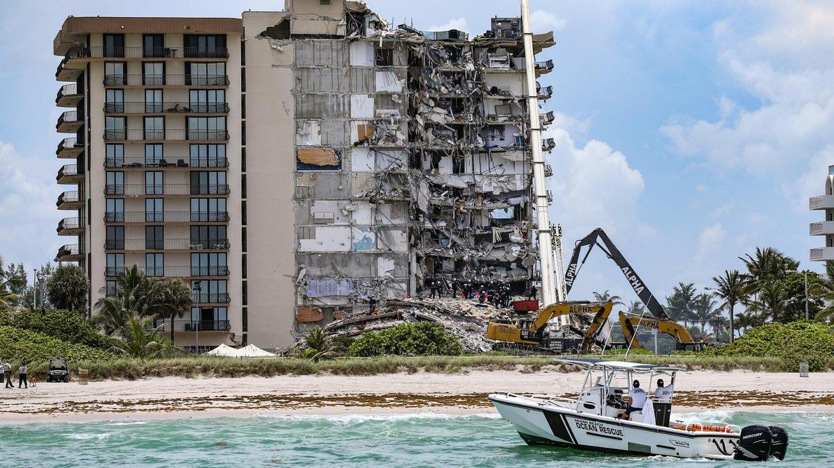 The 12-story oceanfront condo, Champlain Towers South, that partially collapsed early Thursday, June 24, in the town of Surfside, as a massive search-and-rescue effort with dozens of rescue crews from across Miami-Dade and Broward counties continues on Saturday, June 26, 2021.