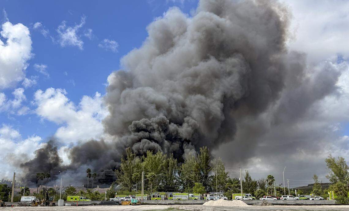 A massive warehouse blaze near Miami Gardens prompted multiple Miami-Dade Fire Rescue units to respond on Thursday March 5, 2026. 