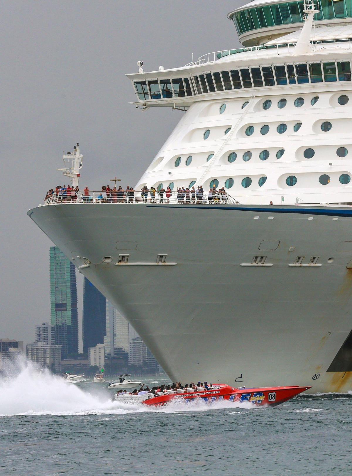 The Explorer of the Seas cruise ship heads out to sea from PortMiami on Saturday, June 25, 2022. Cruise lines once again have full fleets in the water — which may mean deals for travelers.