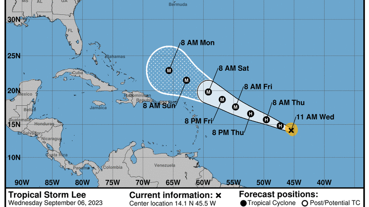 Tropical Storm Lee was already near hurricane strength on Wednesday as it trekked west across the Atlantic.