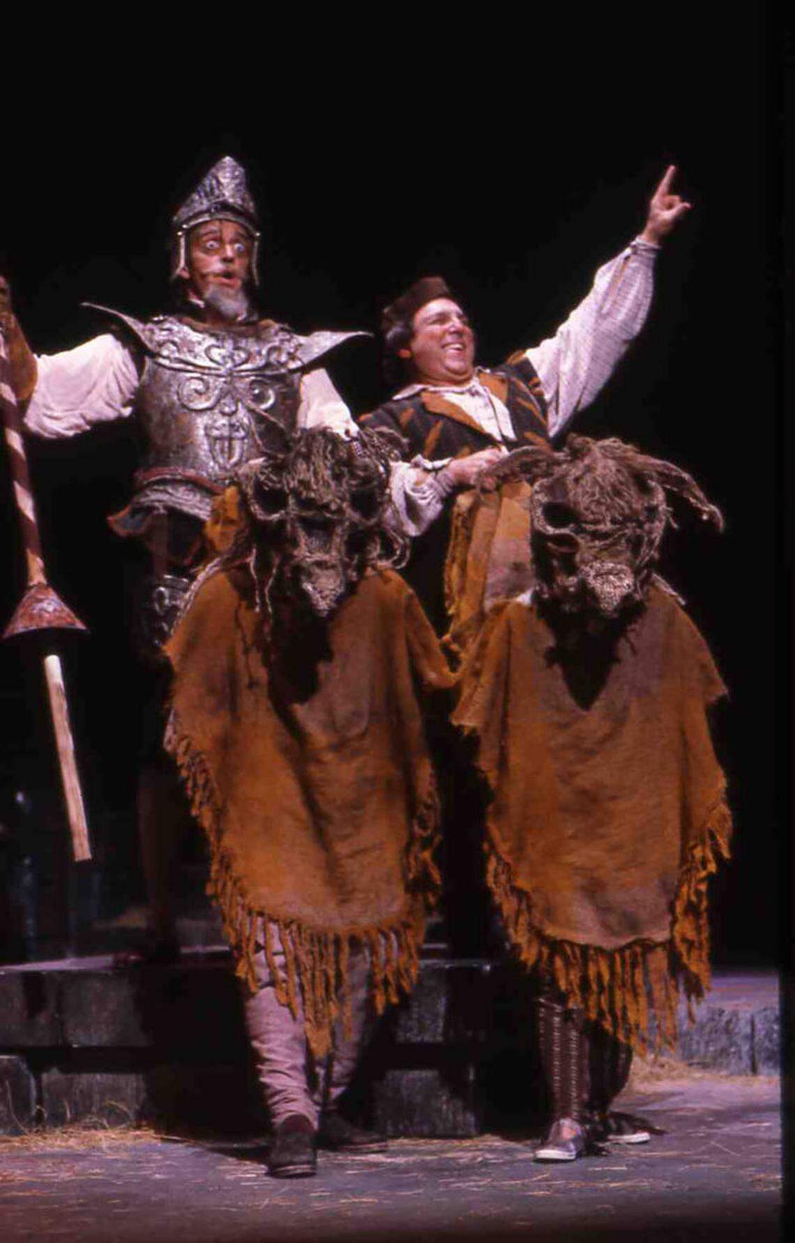 The late Jerry Gulledge as Don Quixote with Francisco “Pancho” Padura as Sancho Panza in the 1995 Actors’ Playhouse production of “Man of La Mancha.” For the current production, E.L. Losada, who plays Quixote, will be outfitted in the same breast plate Gulledge used 30 years ago.