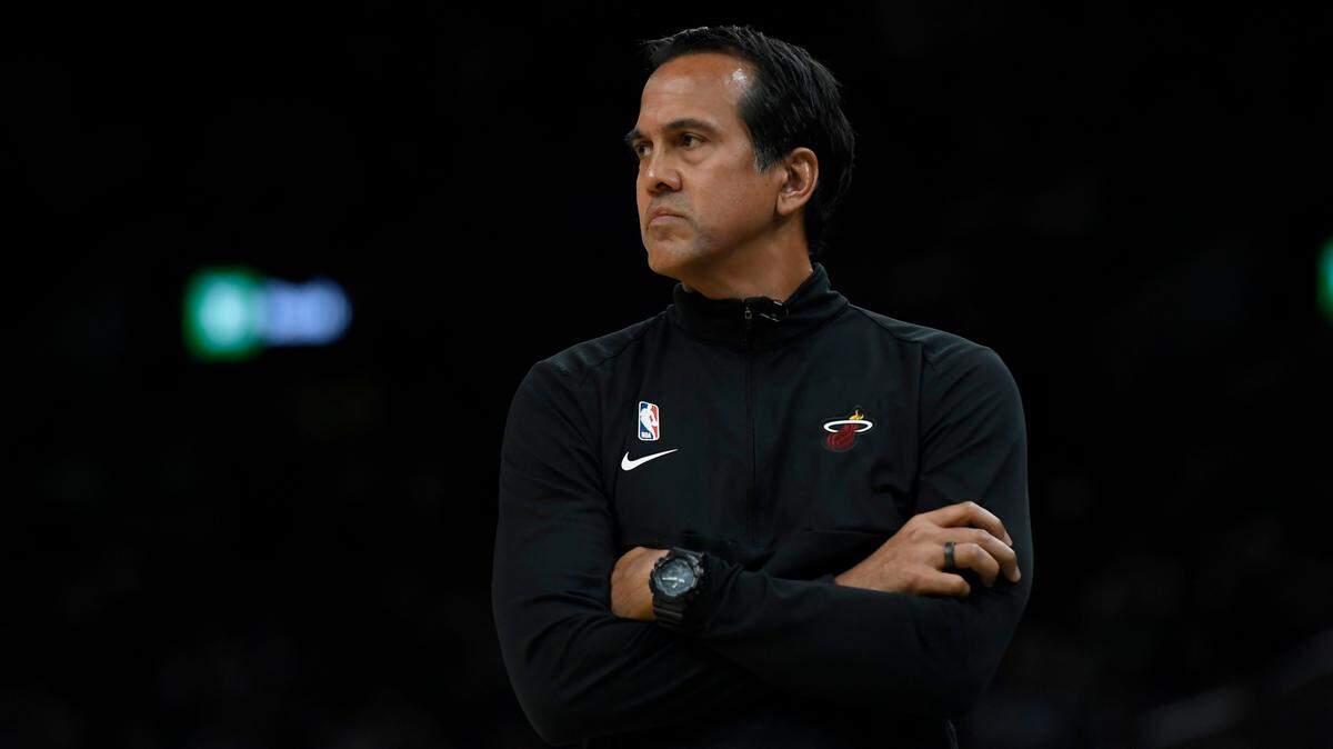 Miami Heat head coach Erik Spoelstra during the first half against the Boston Celtics in game one of the Eastern Conference Finals for the 2023 NBA playoffs at TD Garden.