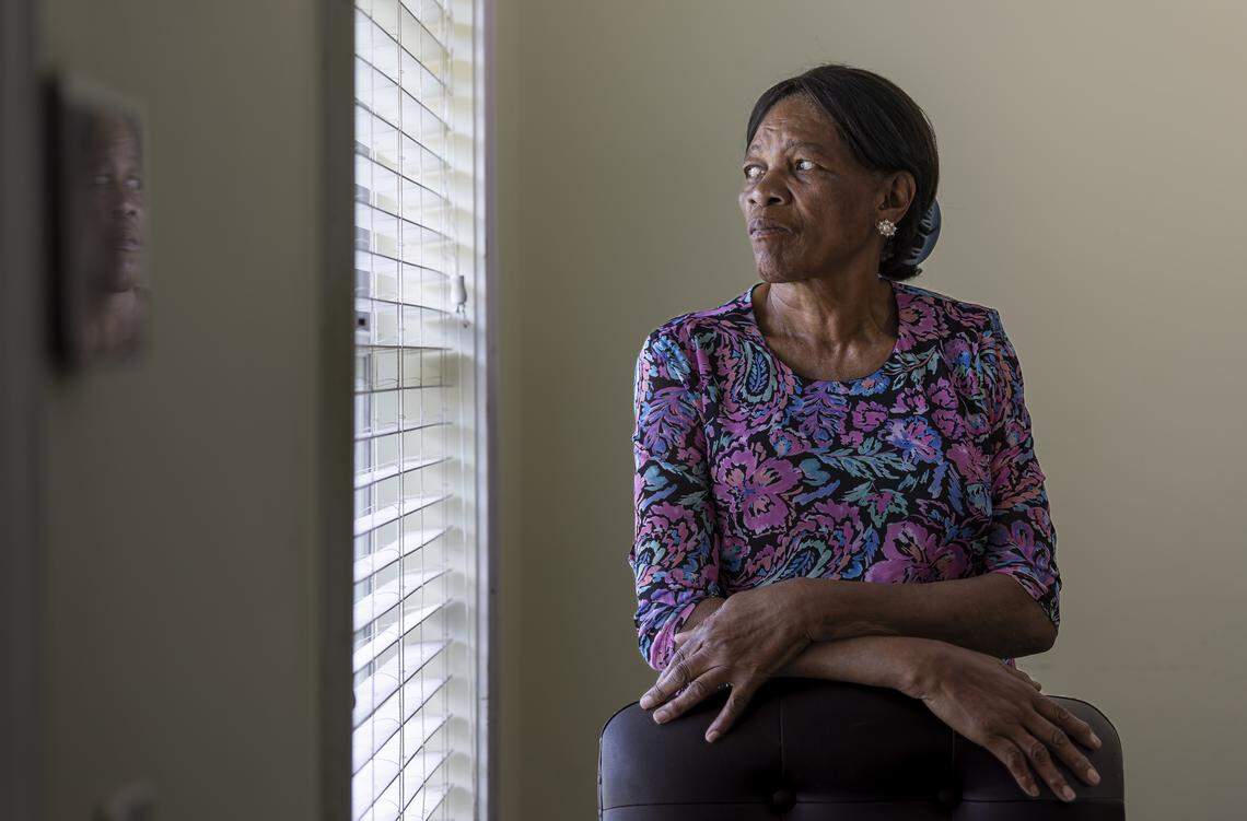 Marie Mevil at her home in Pompano Beach, Florida. Mevil and her grandson survived a collision with a Brightline train in November 2021.
