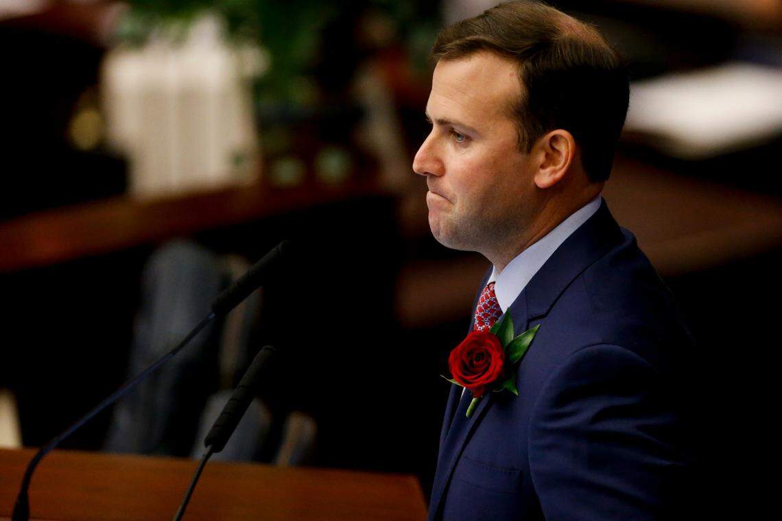 House Speaker Chris Sprowls, R- Palm Harbor, speaks during the house session of the Florida Legislature at the Capitol in Tallahassee on Tuesday, March 2, 2021.
