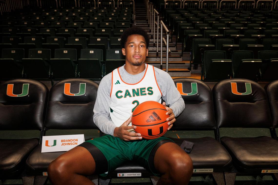 Brandon Johnson (2) poses for a photo during media day for men’s basketball on Monday, Oct. 21, 2024, at the University of Miami.