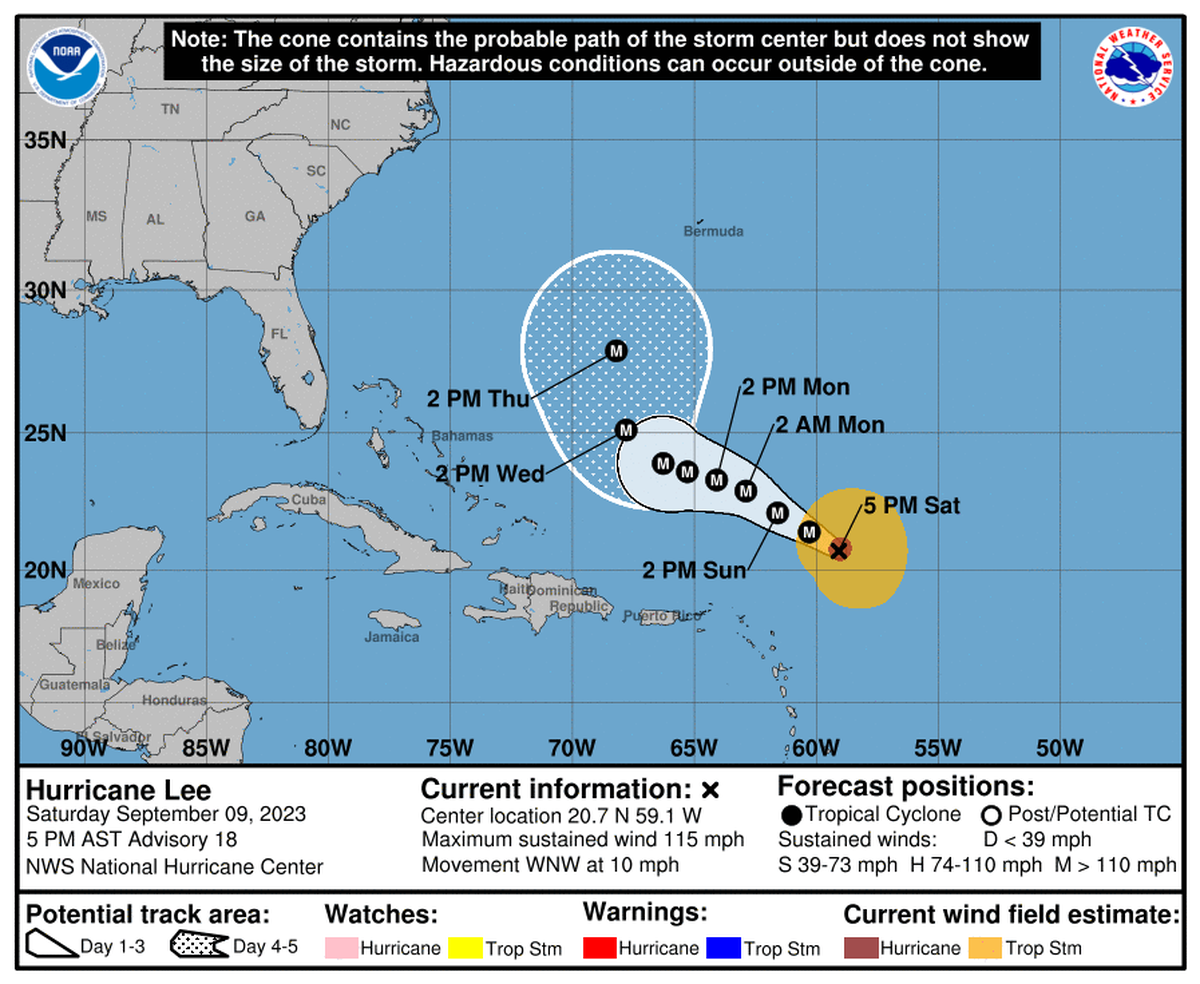 Hurricane Lee at 5 p.m. Saturday.