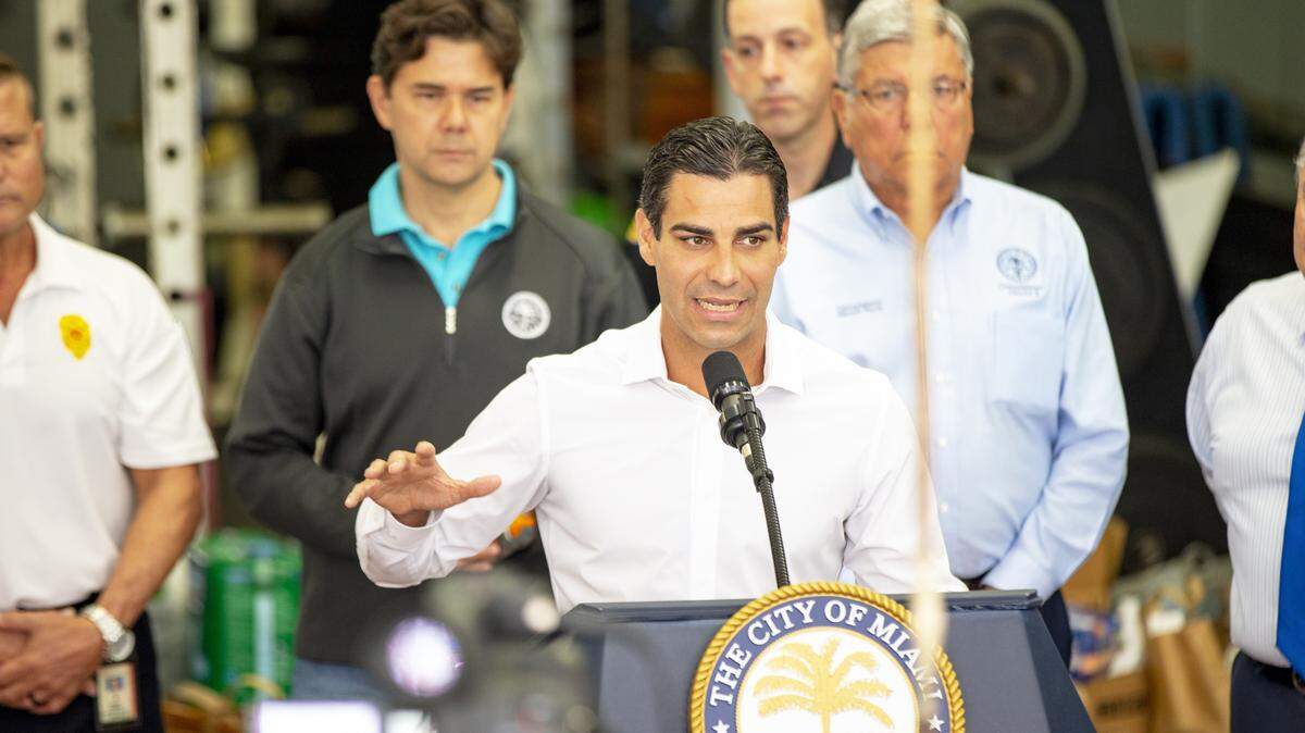 Miami Mayor Francis Suarez at a press conference on Tuesday, Sept. 3, 2019, part of a string of media appearances on Hurricane Dorian relief that was to include a stop at Miami-Dade’s Port Miami, but county Mayor Carlos Gimenez intervened to cancel that event.