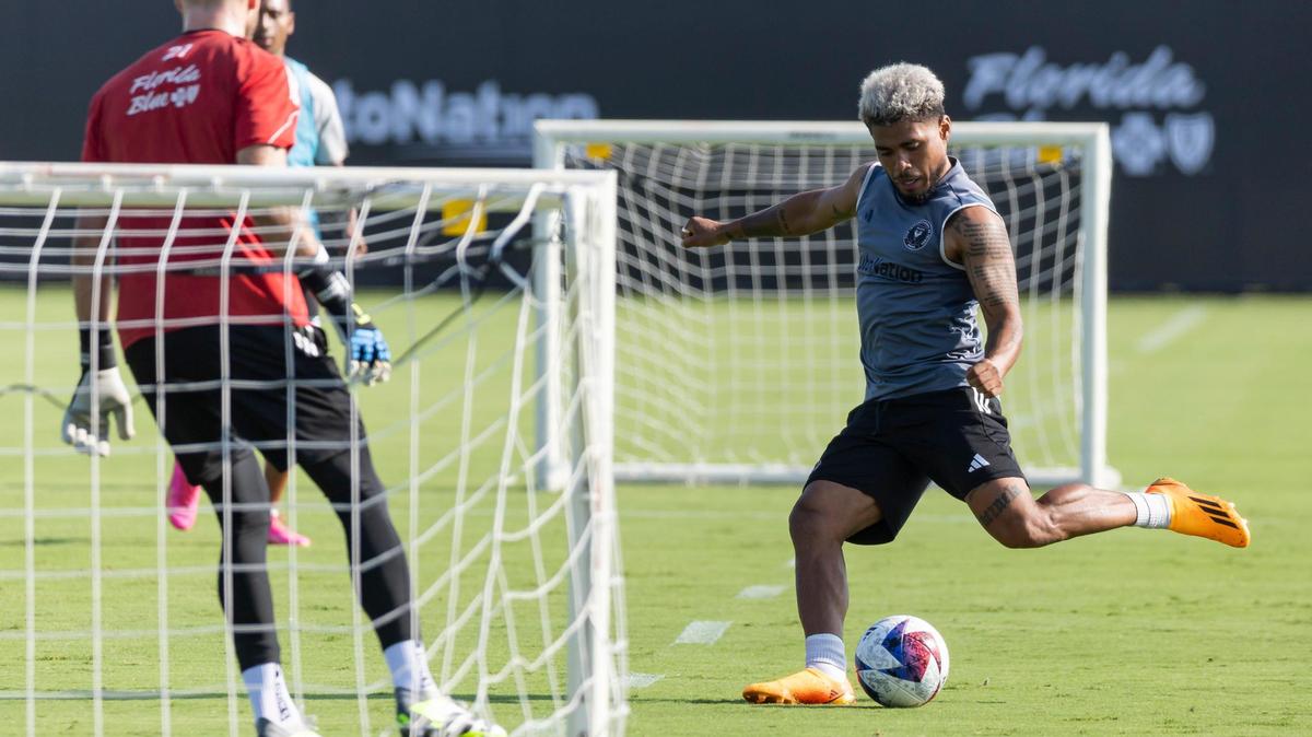 Inter Miami forward Josef Martínez (17) runs drills during a team practice session at the Florida Blue Training Center on Thursday in preparation for a home game Saturday against Austin FC